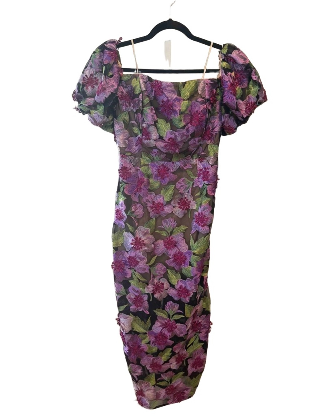 Milly Delicate Floral Embroidered Off-Shoulder Midi Dress.